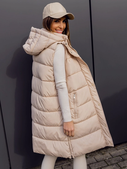 Dam Lång Quiltad Oversize Väst Beige Bolf 81276