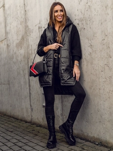 Dam Lång Quiltad Väst Svart Bolf B0122A