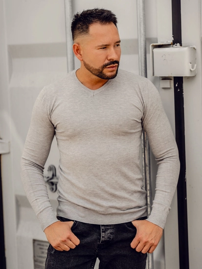 Herr V-ringad Tröja Ljus Grå Bolf YY03