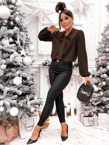 Dam Elegant Långärmad Skjorta med rosett Choklad Bolf 500