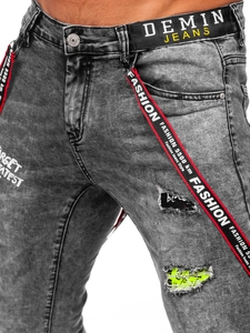 Herr Jeans Slim Fit med hängslen Svart Bolf KX968-C
