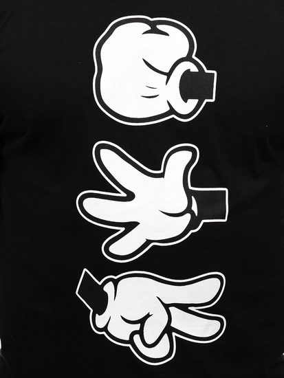 Herr Bomulls T-shirt med tryck Svart Bolf KS1997