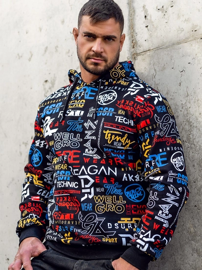 Herr Huvtröja med tryck Svart Bolf 141000