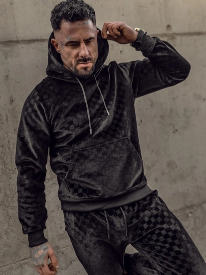 Herr Velour Träningsoverall med huva Svart Bolf 3A82-A