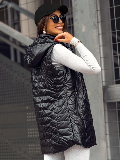 Dam Lång Quiltad Väst med huva Svart Bolf 7632A