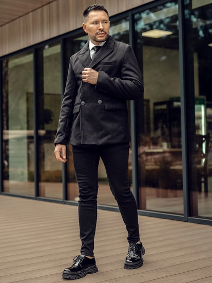 Herr Kort Dubbelknäppt vinterkappa Svart Bolf 79B3A