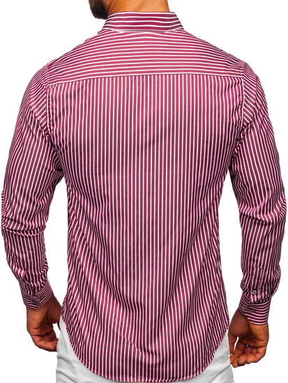 Herr Randig Långärmad Skjorta Vinröd Bolf 22730