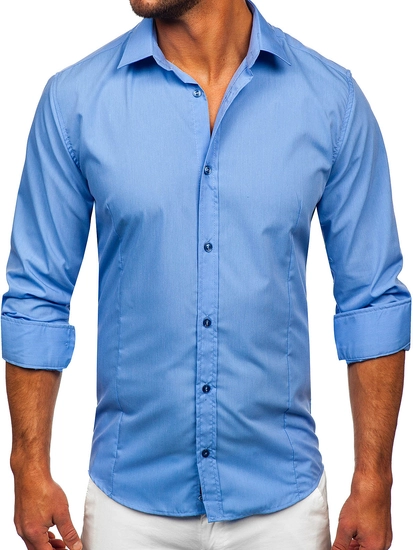 Herr Elegant Långärmad Skjorta Blå Bolf 1703