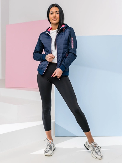 Dam Quiltad Lättviktsjacka med huva Marinblå Bolf KSW4001