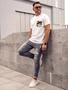 Herr Bomulls Camo T-shirt med tryck och en ficka Vit Bolf 14507A