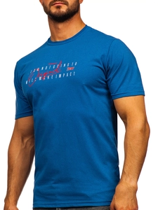 Herr Bomulls T-shirt med tryck Blå Bolf 5032