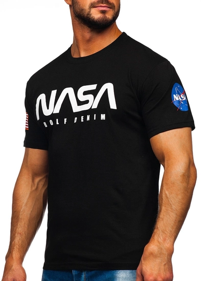 Herr BomullsT-shirt med tryck Svart Bolf 14401