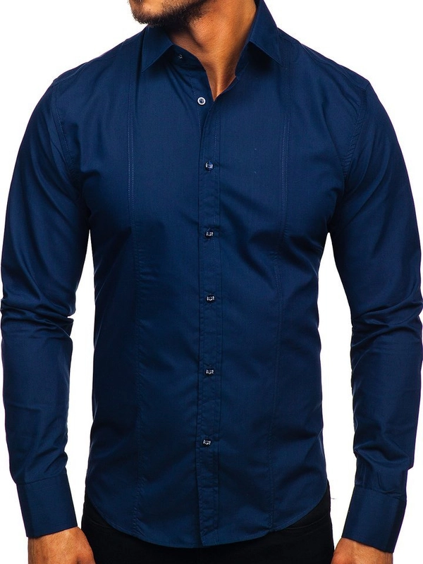 Herr Elegant Långärmad Skjorta Marinblå Bolf 6944