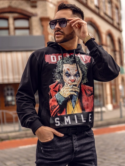 Herr Huvtröja med tryck Svart Bolf 6384A