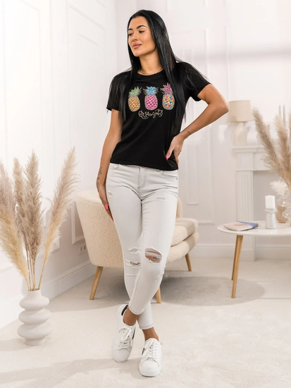 Dam T-shirt med tryck Svart Bolf 95T2522