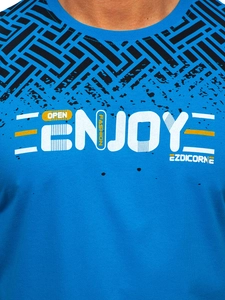 Herr Bomulls T-shirt med tryck Himmelsblå Bolf 14720