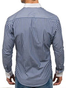 Herr Randig Långärmad Skjorta Marinblå Bolf 1771