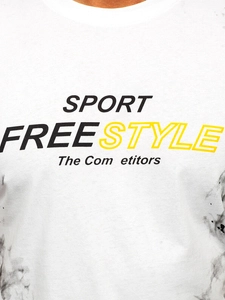 Herr Bomulls T-shirt med tryck Vit Bolf 11003