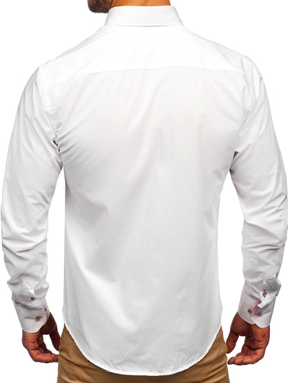 Herr Elegant Långärmad Skjorta Vit-Rosa Bolf 4744