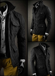 Herr Elegant Quiltad Jacka Svart Bolf 802A