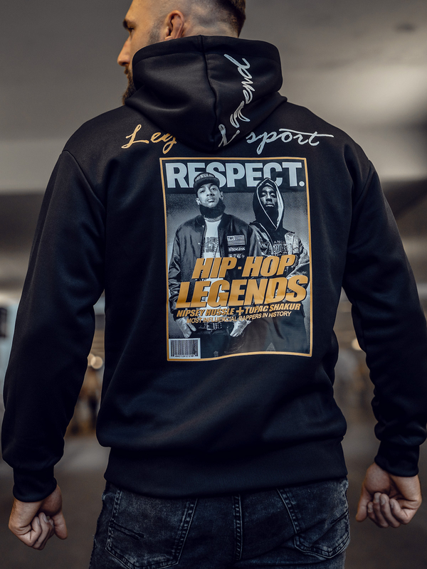 Herr Huvtröja med tryck och känguruficka Svart Bolf M280