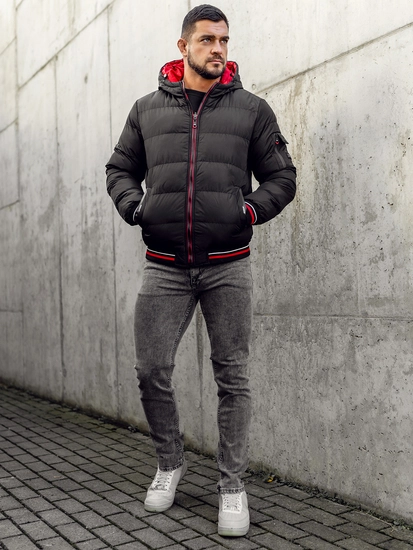 Herr Quiltad Reversibel Vinterjacka Svart-Röd Bolf 7410