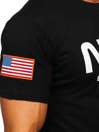 Herr BomullsT-shirt med tryck Svart Bolf 14401