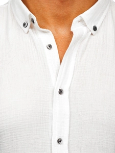 Herr Långärmad Muslin Skjorta Vit Bolf 22746