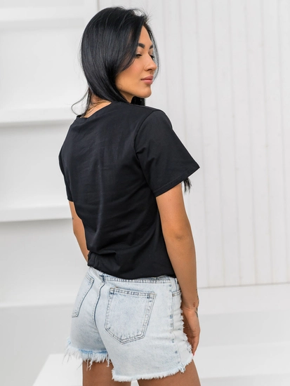 Dam T-shirt med tryck Svart Bolf 97T2112