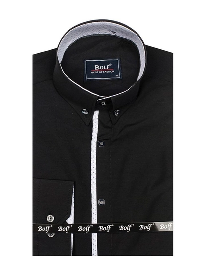 Herr Elegant Långärmad Skjorta Svart Bolf 7722