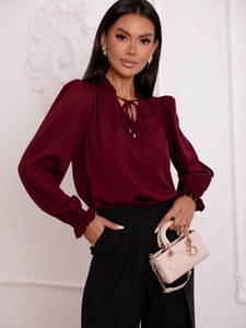 Dam Elegant blus med knytning Vinröd Bolf 546