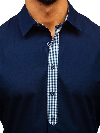 Herr Elegant Långärmad Marinblå Skjorta Bolf 0939