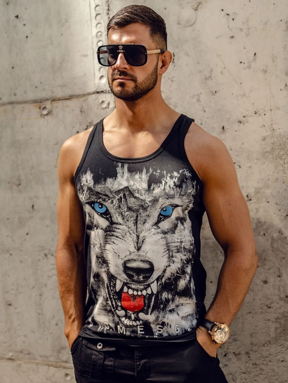 Herr Linne med tryck Svart Bolf 14850A