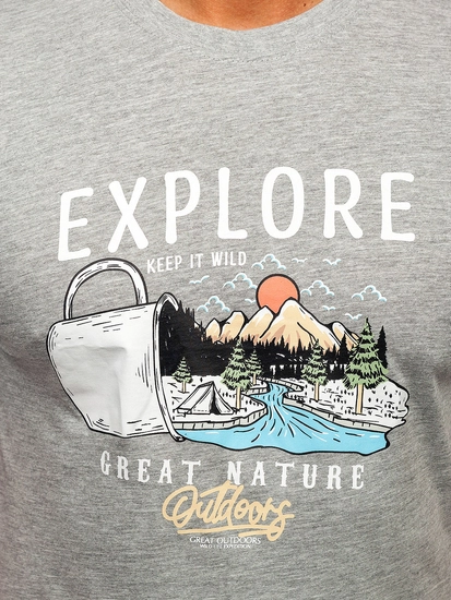 Herr Bomulls T-shirt med tryck Grå Bolf MPO3485