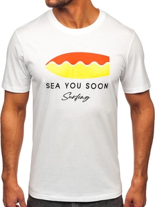 Herr Bomulls T-shirt med tryck Vit Bolf MPO3457