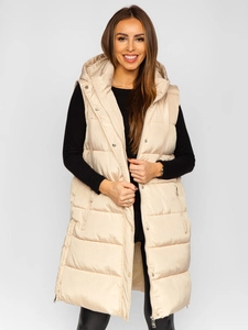 Dam Lång Quiltad Oversize Väst Beige Bolf 81276