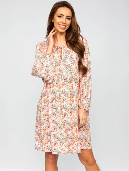 Dam Blommig Klänning Beige Bolf 3019