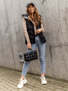 Dam Lång Quiltad Väst med huva Svart Bolf 7051A