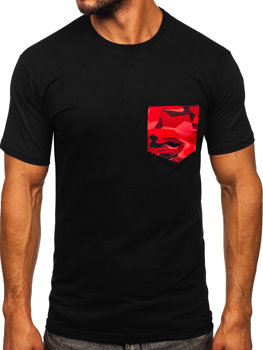 Herr Bomulls T-shirt med en ficka Svart-Röd Bolf 14507