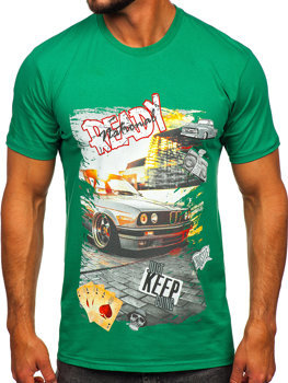 Herr Bomulls T-shirt med tryck Grön Bolf 143004