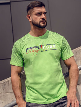 Herr Bomulls T-shirt med tryck Grön-Neon Bolf 14710A