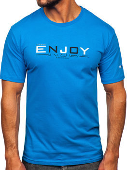 Herr Bomulls T-shirt med tryck Himmelsblå Bolf 14739