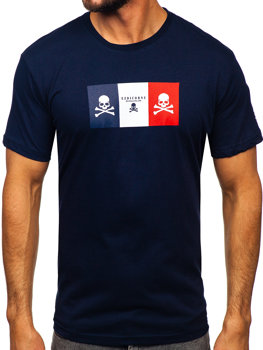 Herr Bomulls T-shirt med tryck Marinblå Bolf 14784