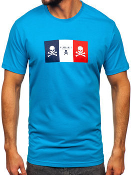 Herr Bomulls T-shirt med tryck Turkos Bolf 14784