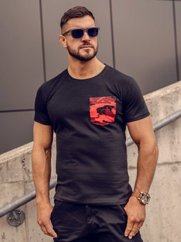 Herr Camo T-shirt med tryck ock ficka Svart-Röd Bolf 8T85A