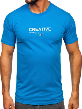 Herr T-shirt i bomull med tryck Himmelsblå Bolf 14759