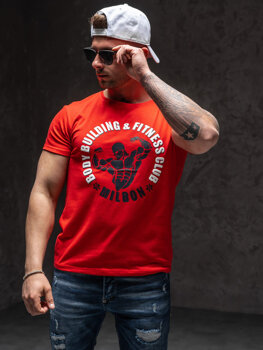 Herr T-shirt med tryck Röd Bolf Y70015