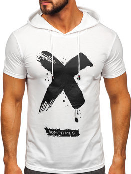 Herr T-shirt med tryck med huva Vit Bolf 8T203