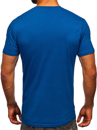 Herr Bomulls T-shirt med tryck Blå Bolf 14514