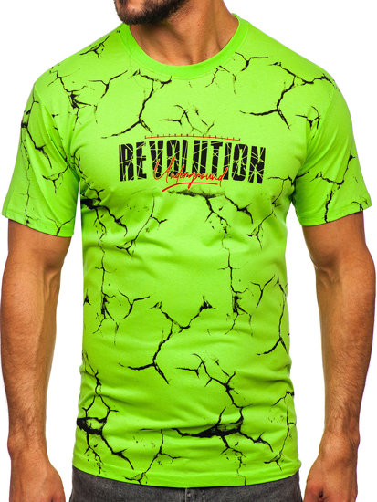 Herr Bomulls T-shirt med tryck Grön-Neon Bolf 14717